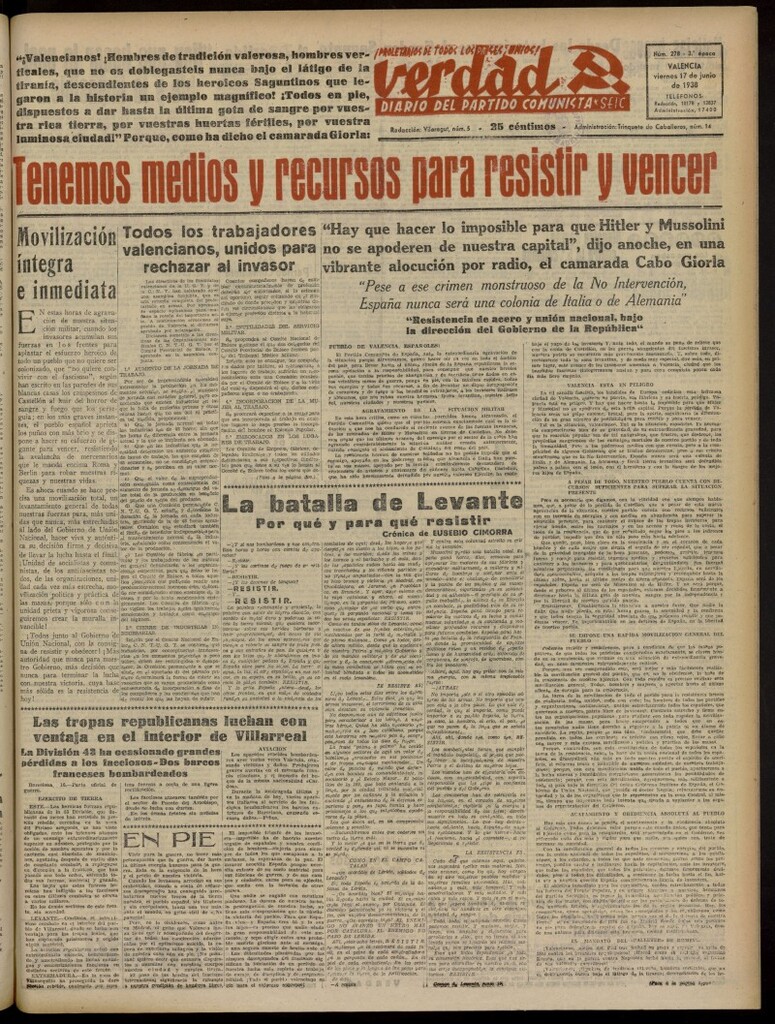 Miniatura de La Verdad: órgano del Partido Comunista del 17 de junio de 1938