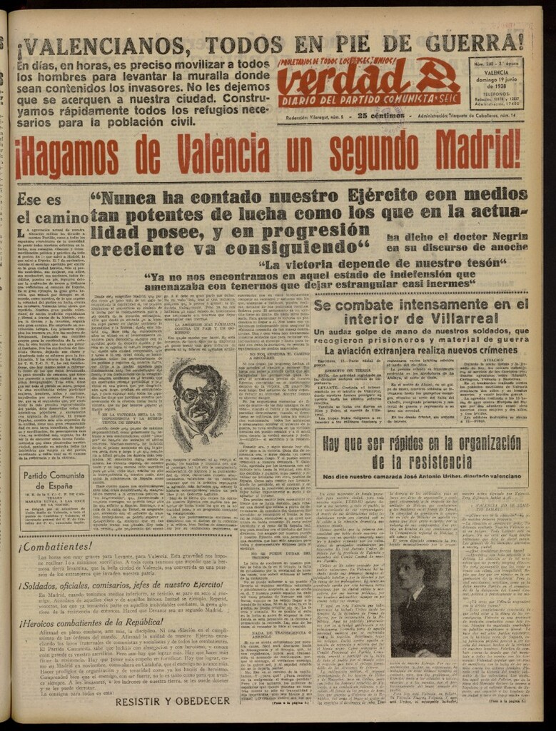 Miniatura de La Verdad: órgano del Partido Comunista del 19 de junio de 1938
