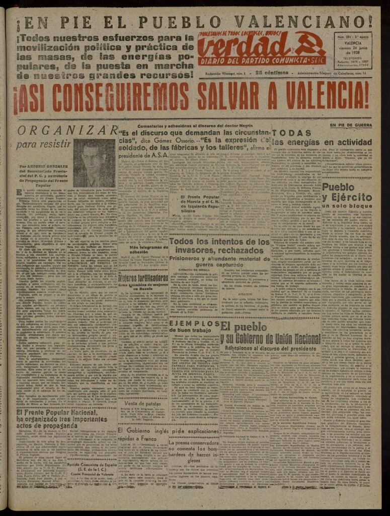 Miniatura de La Verdad: órgano del Partido Comunista del 24 de junio de 1938