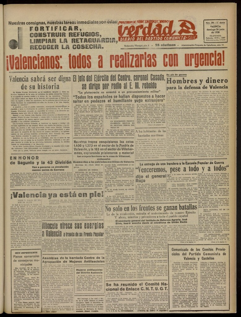 Miniatura de La Verdad: órgano del Partido Comunista del 26 de junio de 1938