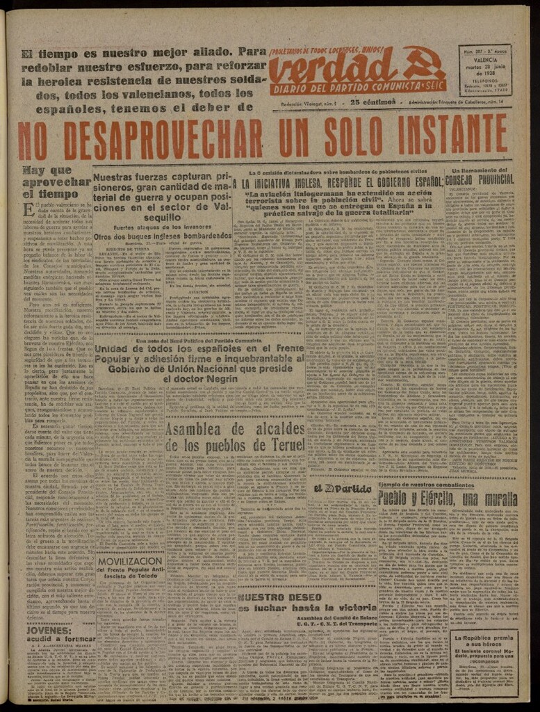 Miniatura de La Verdad: órgano del Partido Comunista del 28 de junio de 1938