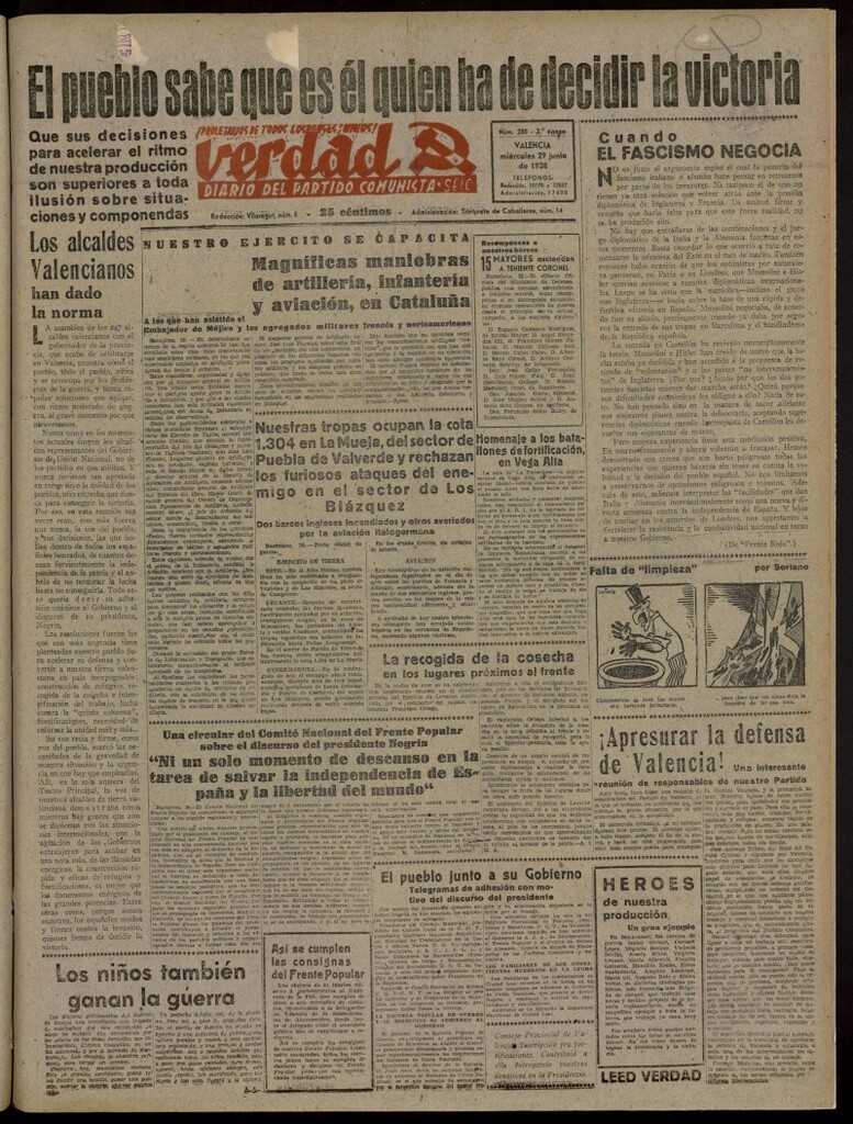 Miniatura de La Verdad: órgano del Partido Comunista del 29 de junio de 1938