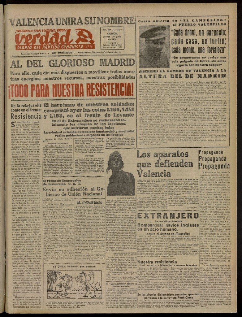 Miniatura de La Verdad: órgano del Partido Comunista del 30 de junio de 1938