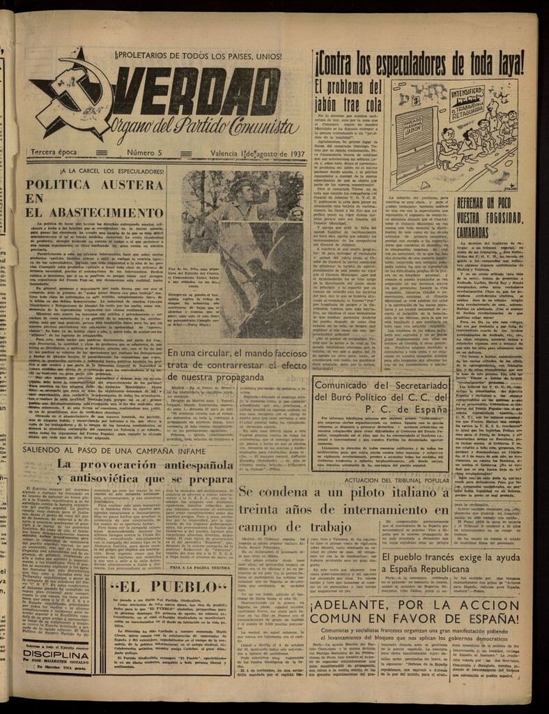 Miniatura de La Verdad: órgano del Partido Comunista del 1 de agosto de 1937