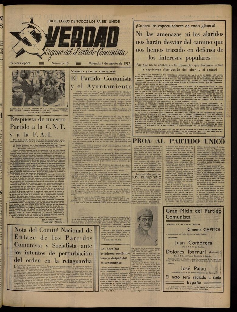 Miniatura de La Verdad: órgano del Partido Comunista del 7 de agosto de 1937