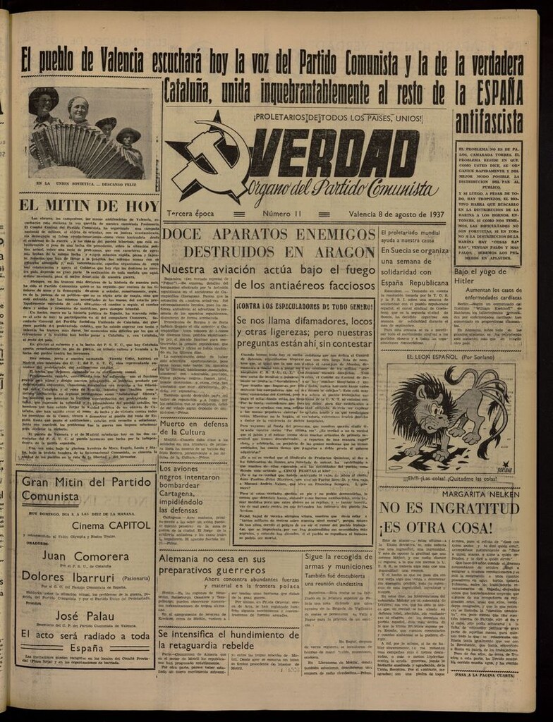 Miniatura de La Verdad: órgano del Partido Comunista del 8 de agosto de 1937