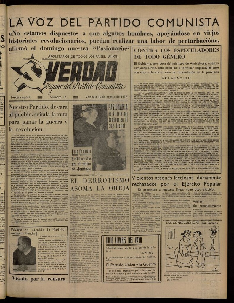 Miniatura de La Verdad: órgano del Partido Comunista del 10 de agosto de 1937