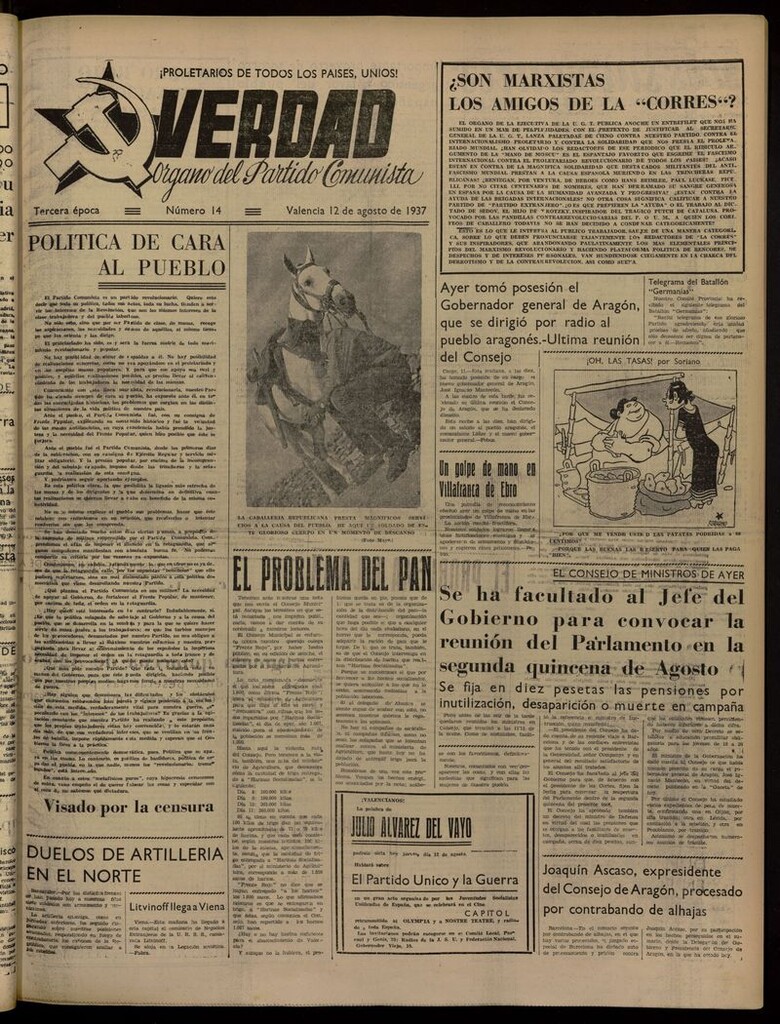 Miniatura de La Verdad: órgano del Partido Comunista del 12 de agosto de 1937
