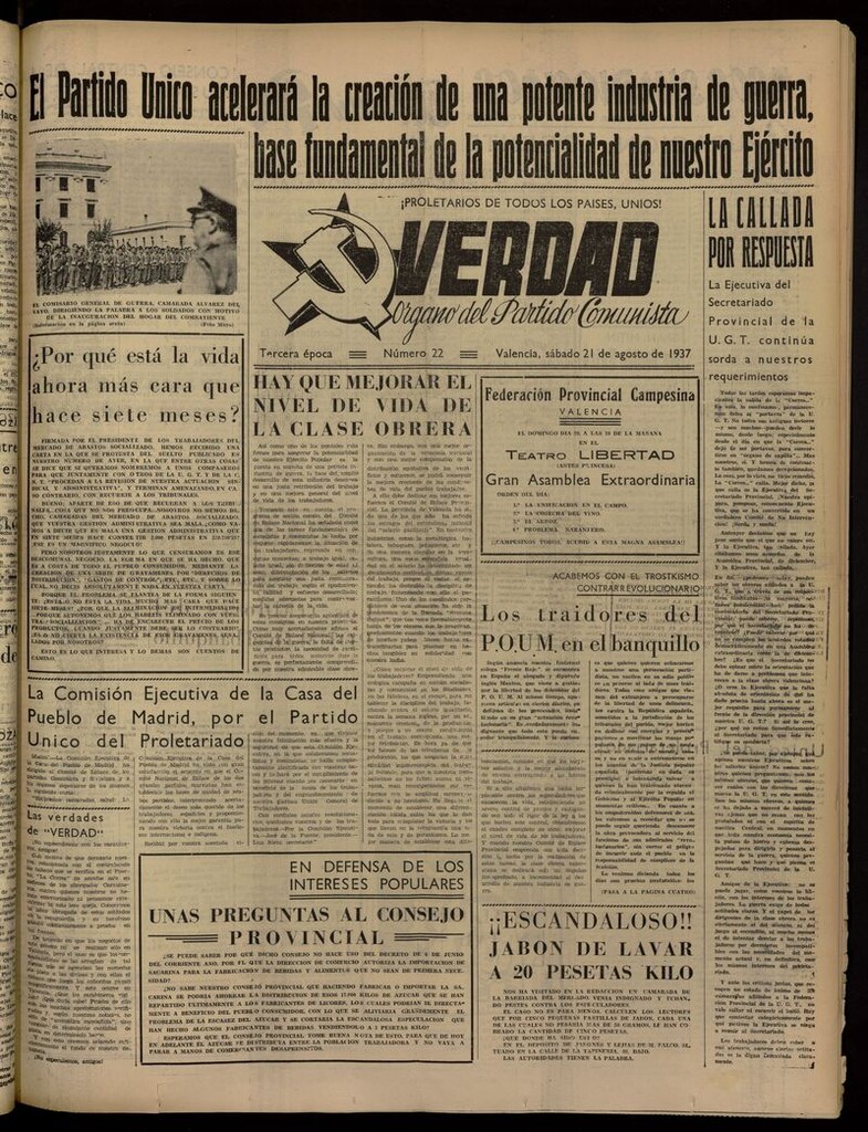 Miniatura de La Verdad: órgano del Partido Comunista del 21 de agosto de 1937