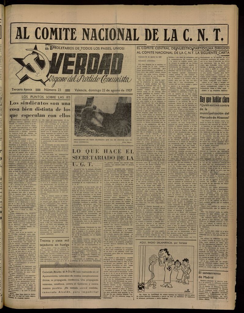 Miniatura de La Verdad: órgano del Partido Comunista del 22 de agosto de 1937