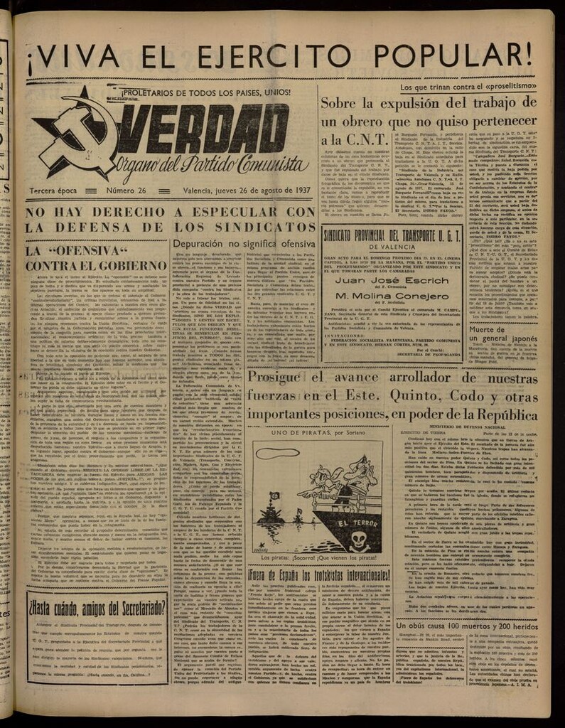 Miniatura de La Verdad: órgano del Partido Comunista del 26 de agosto de 1937