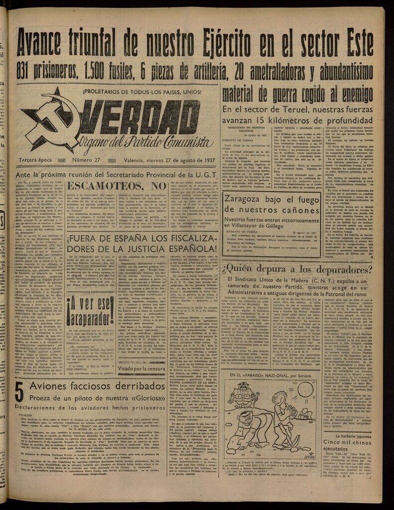 Miniatura de La Verdad: órgano del Partido Comunista del 27 de agosto de 1937