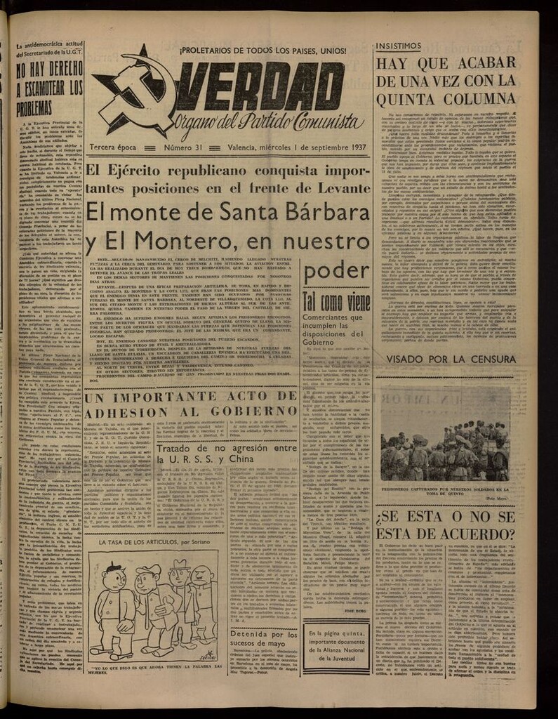 Miniatura de La Verdad: órgano del Partido Comunista del 1 de septiembre de 1937