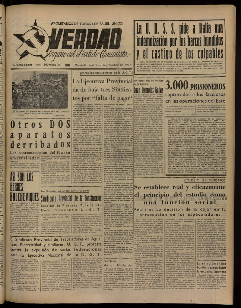 Miniatura de La Verdad: órgano del Partido Comunista del 7 de septiembre de 1937