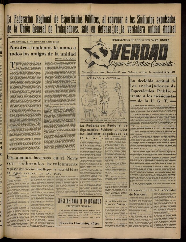 Miniatura de La Verdad: órgano del Partido Comunista del 14 de septiembre de 1937