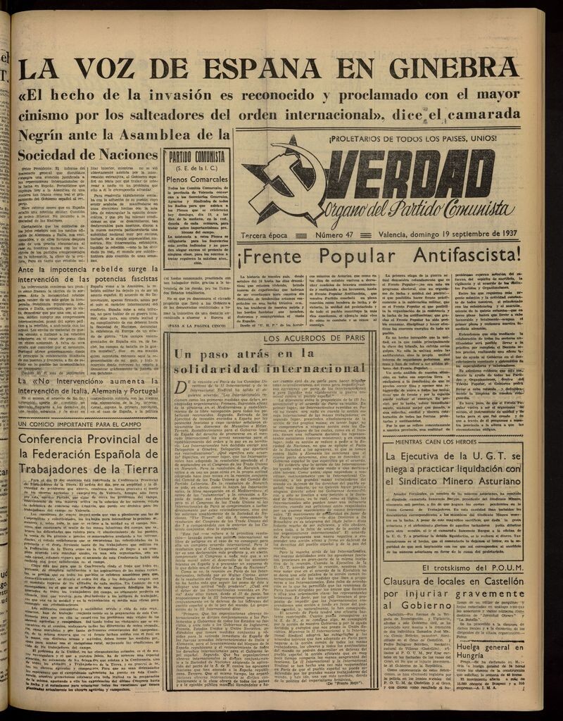 Miniatura de La Verdad: órgano del Partido Comunista del 19 de septiembre de 1937