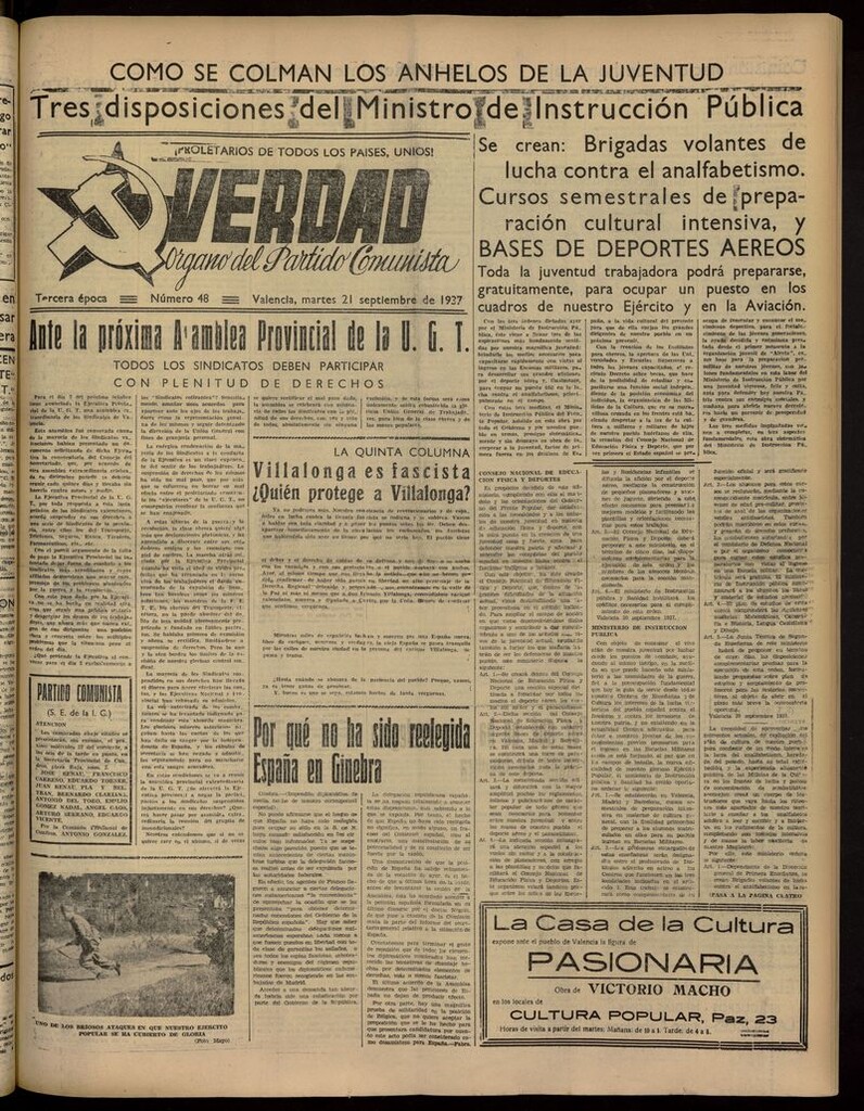Miniatura de La Verdad: órgano del Partido Comunista del 21 de septiembre de 1937