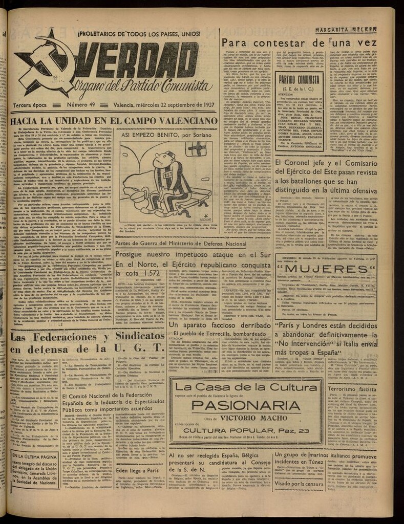 Miniatura de La Verdad: órgano del Partido Comunista del 22 de septiembre de 1937