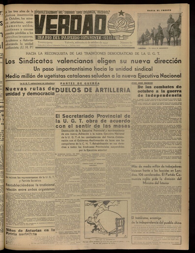 Miniatura de La Verdad: órgano del Partido Comunista del 6 de octubre de 1937