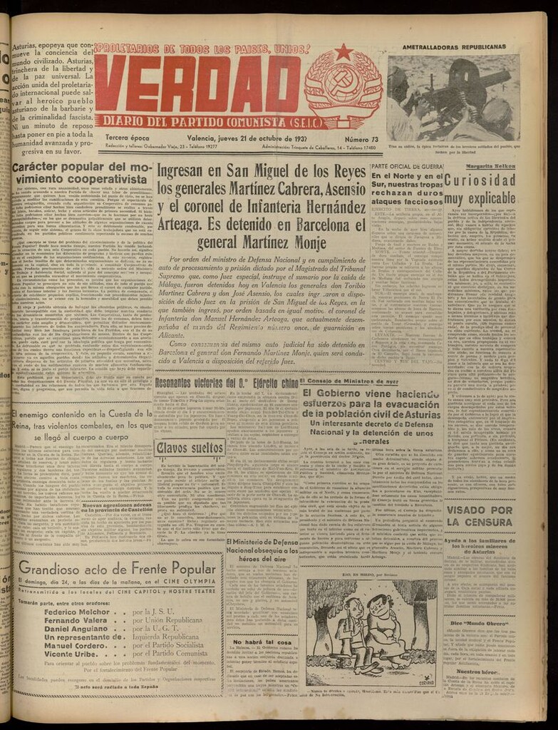 Miniatura de La Verdad: órgano del Partido Comunista del 21 de octubre de 1937
