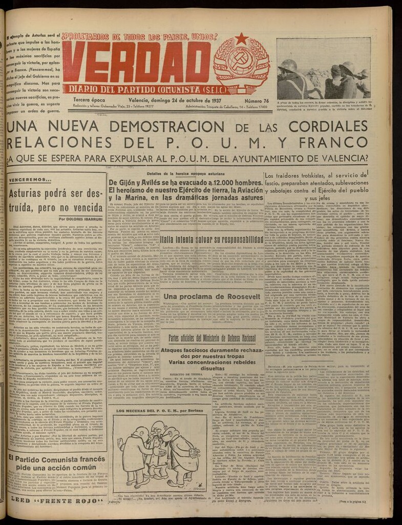Miniatura de La Verdad: órgano del Partido Comunista del 24 de octubre de 1937