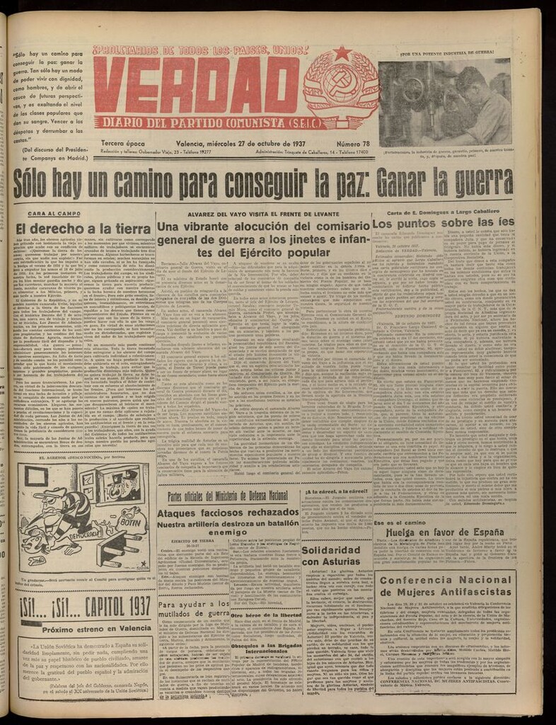 Miniatura de La Verdad: órgano del Partido Comunista del 27 de octubre de 1937