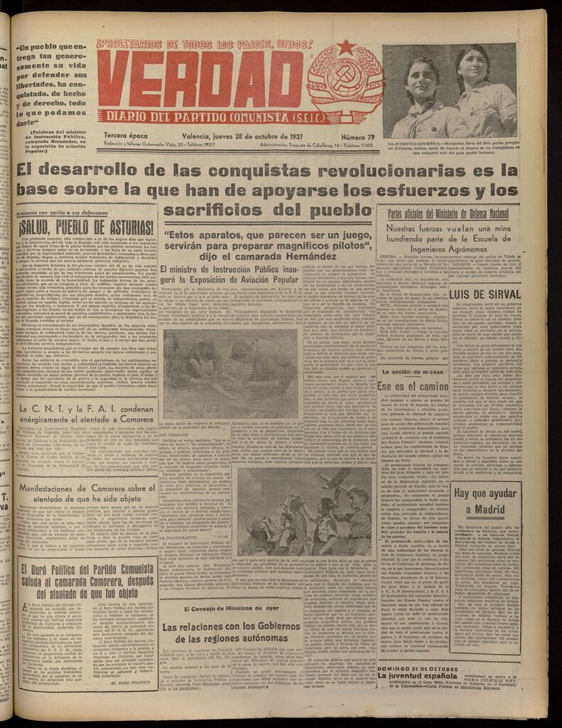 Miniatura de La Verdad: órgano del Partido Comunista del 28 de octubre de 1937