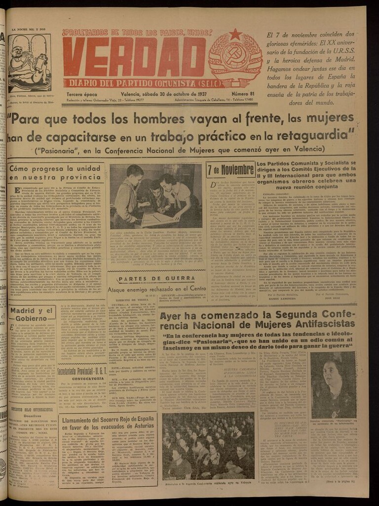 Miniatura de La Verdad: órgano del Partido Comunista del 30 de octubre de 1937