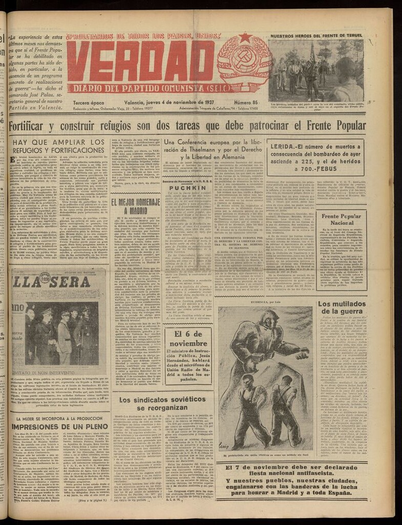 Miniatura de La Verdad: órgano del Partido Comunista del 4 de noviembre de 1937