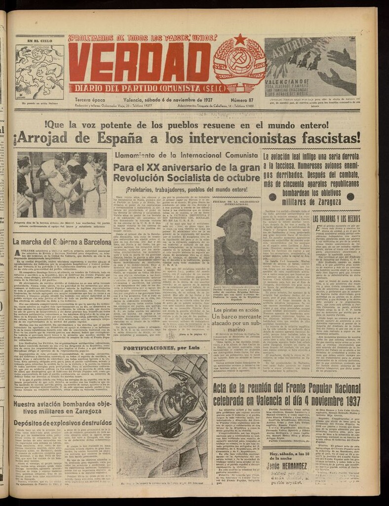 Miniatura de La Verdad: órgano del Partido Comunista del 6 de noviembre de 1937