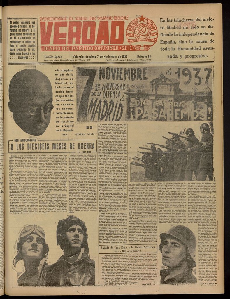 Miniatura de La Verdad: órgano del Partido Comunista del 7 de noviembre de 1937