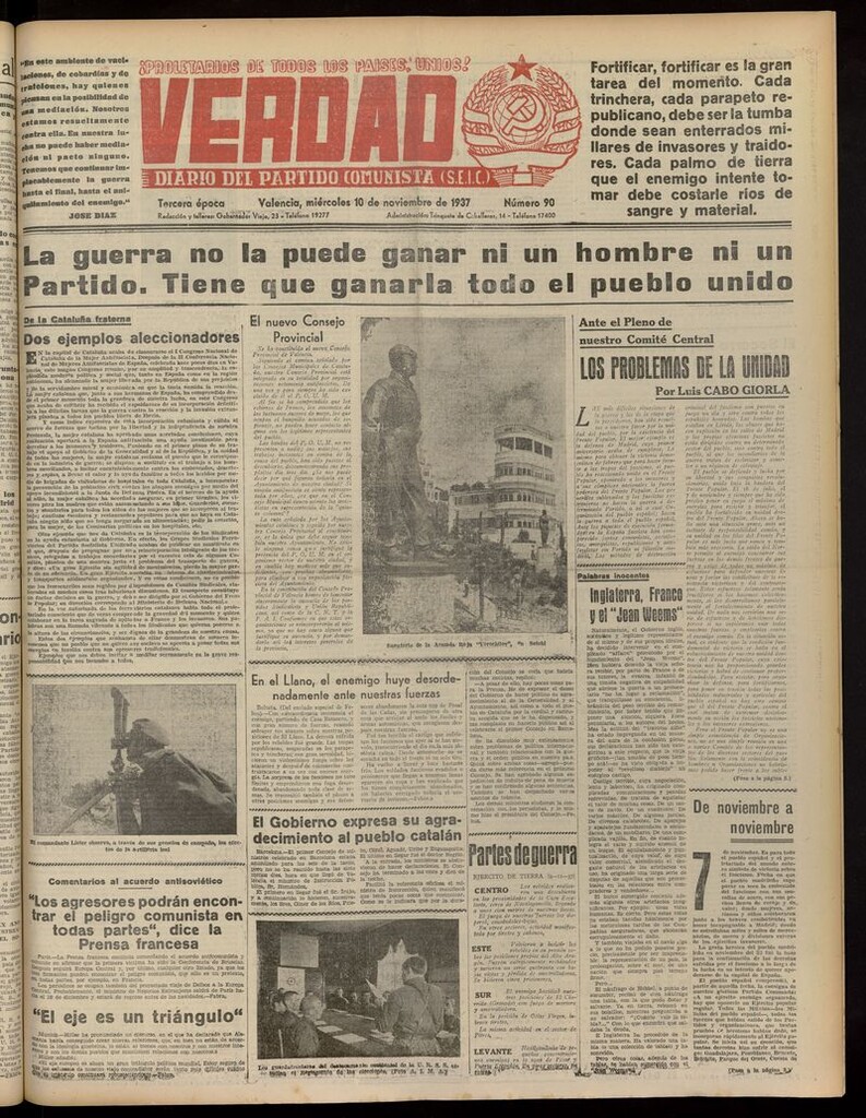 Miniatura de La Verdad: órgano del Partido Comunista del 10 de noviembre de 1937