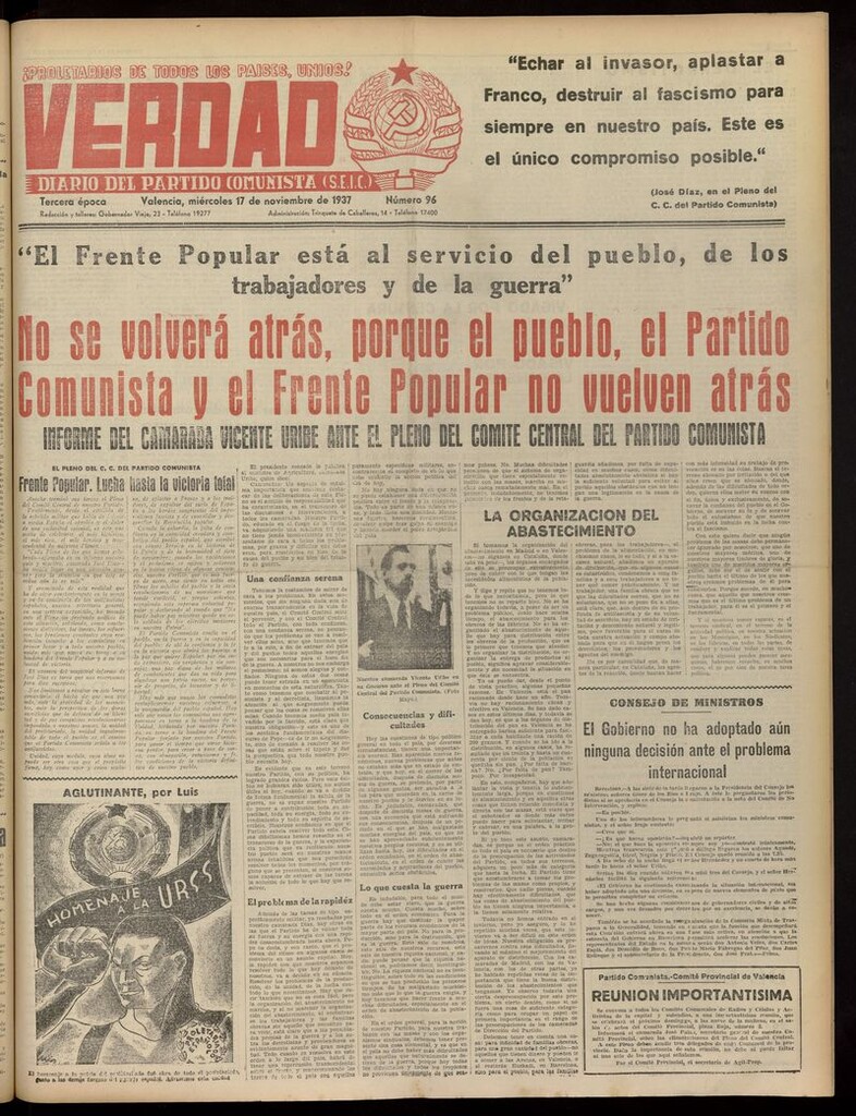 Miniatura de La Verdad: órgano del Partido Comunista del 17 de noviembre de 1937