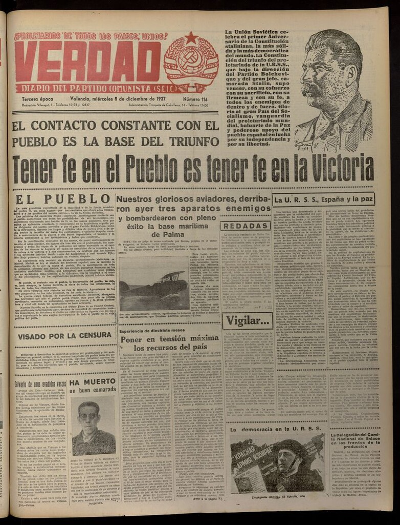 Miniatura de La Verdad: órgano del Partido Comunista del 8 de diciembre de 1937