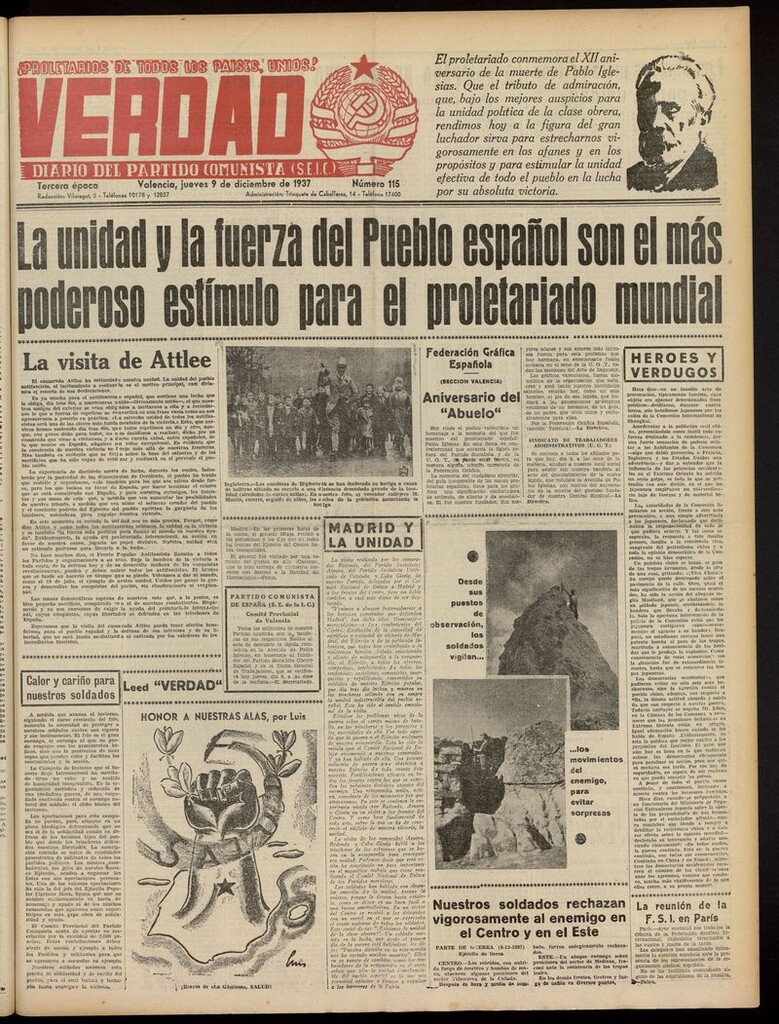 Miniatura de La Verdad: órgano del Partido Comunista del 9 de diciembre de 1937