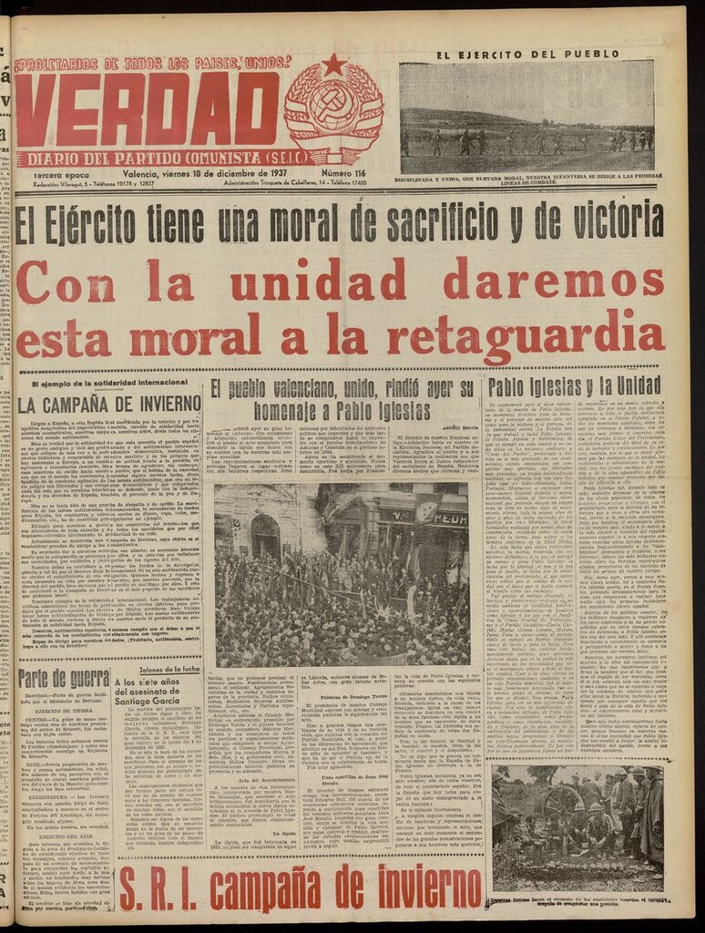 Miniatura de La Verdad: órgano del Partido Comunista del 10 de diciembre de 1937