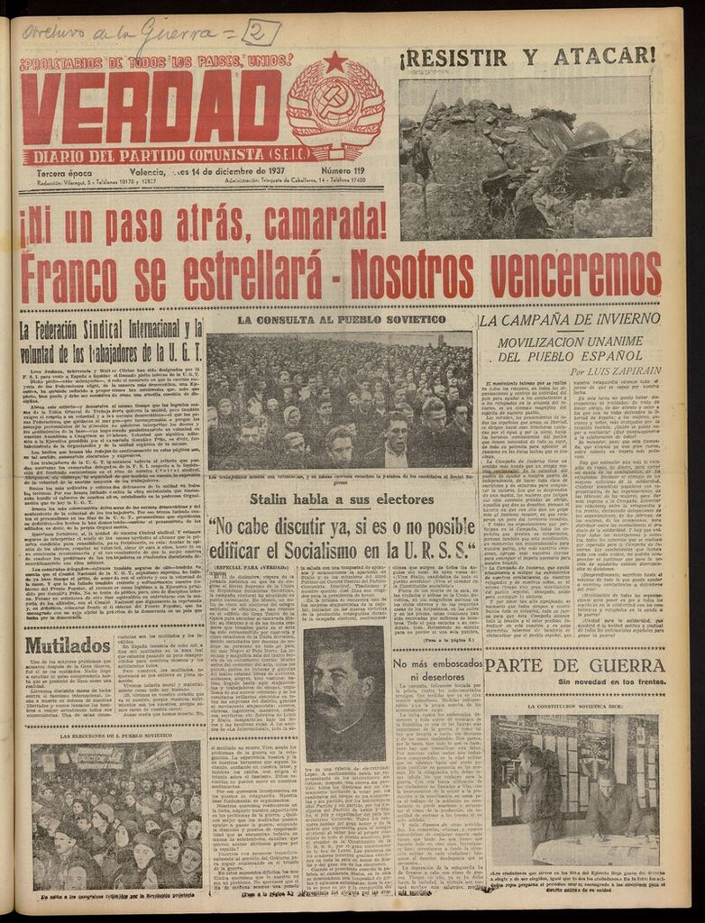 Miniatura de La Verdad: órgano del Partido Comunista del 14 de diciembre de 1937