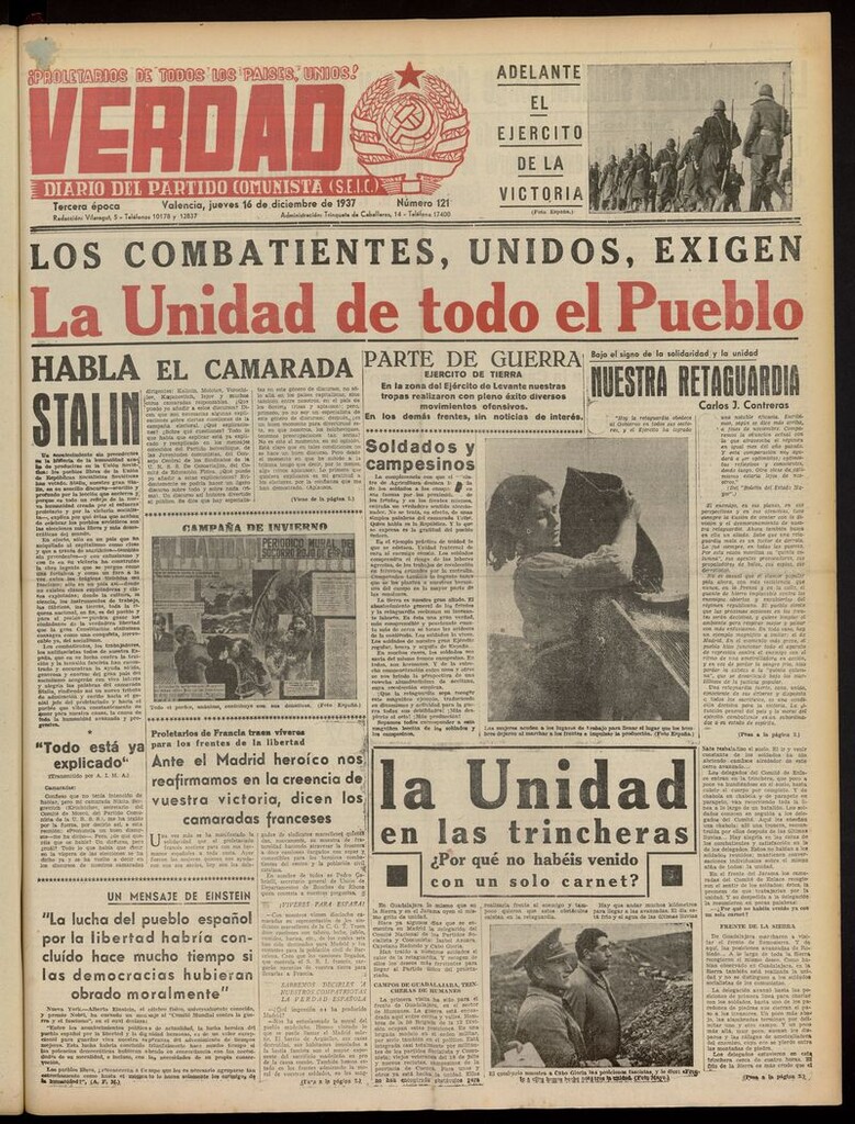 Miniatura de La Verdad: órgano del Partido Comunista del 16 de diciembre de 1937