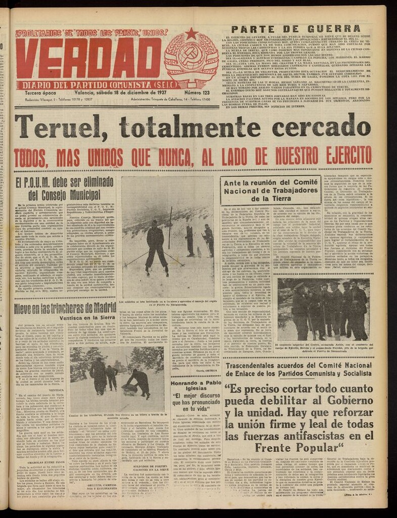 Miniatura de La Verdad: órgano del Partido Comunista del 18 de diciembre de 1937