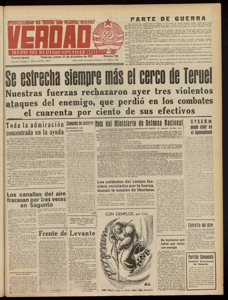 Miniatura de La Verdad: órgano del Partido Comunista del 21 de diciembre de 1937