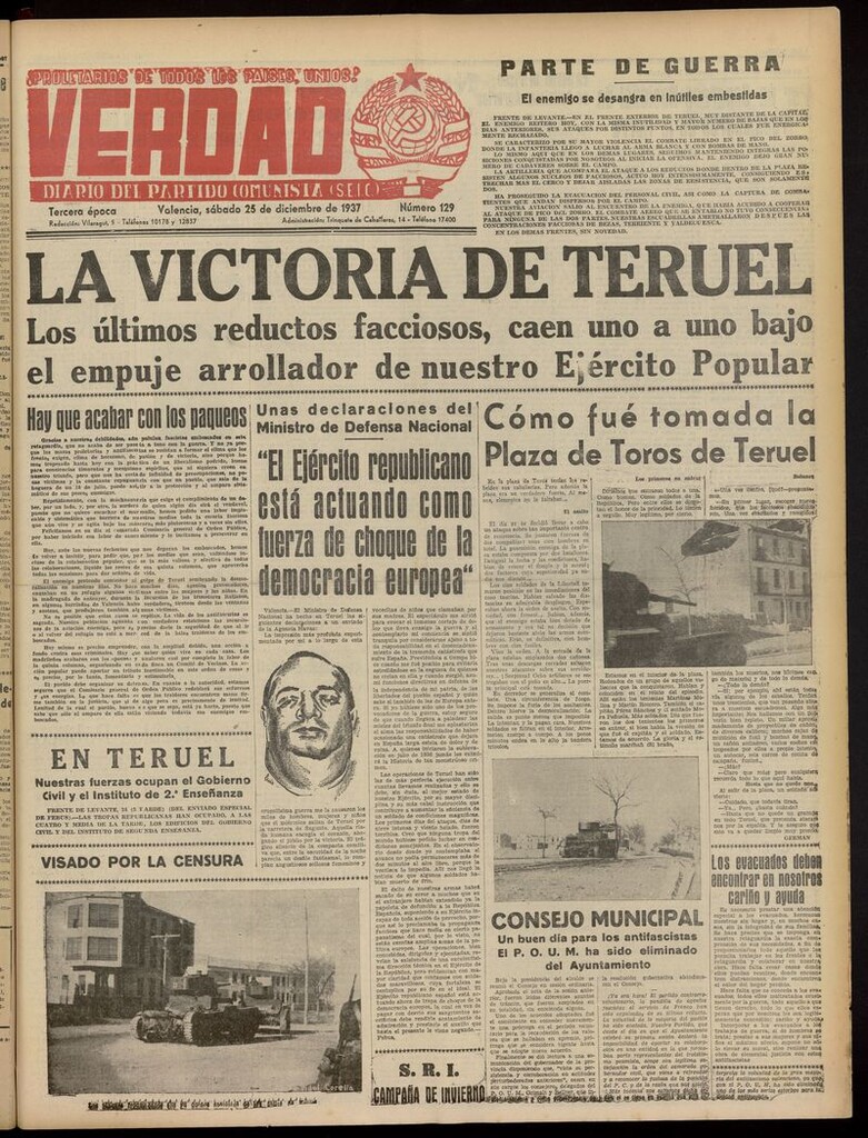 Miniatura de La Verdad: órgano del Partido Comunista del 25 de diciembre de 1937