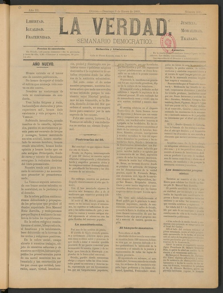 Miniatura de La Verdad (Oviedo) del 6 de enero de 1889