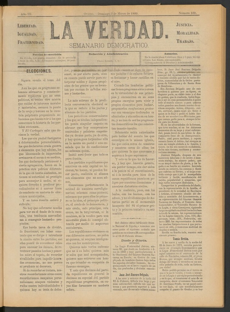 Miniatura de La Verdad (Oviedo) del 3 de marzo de 1889
