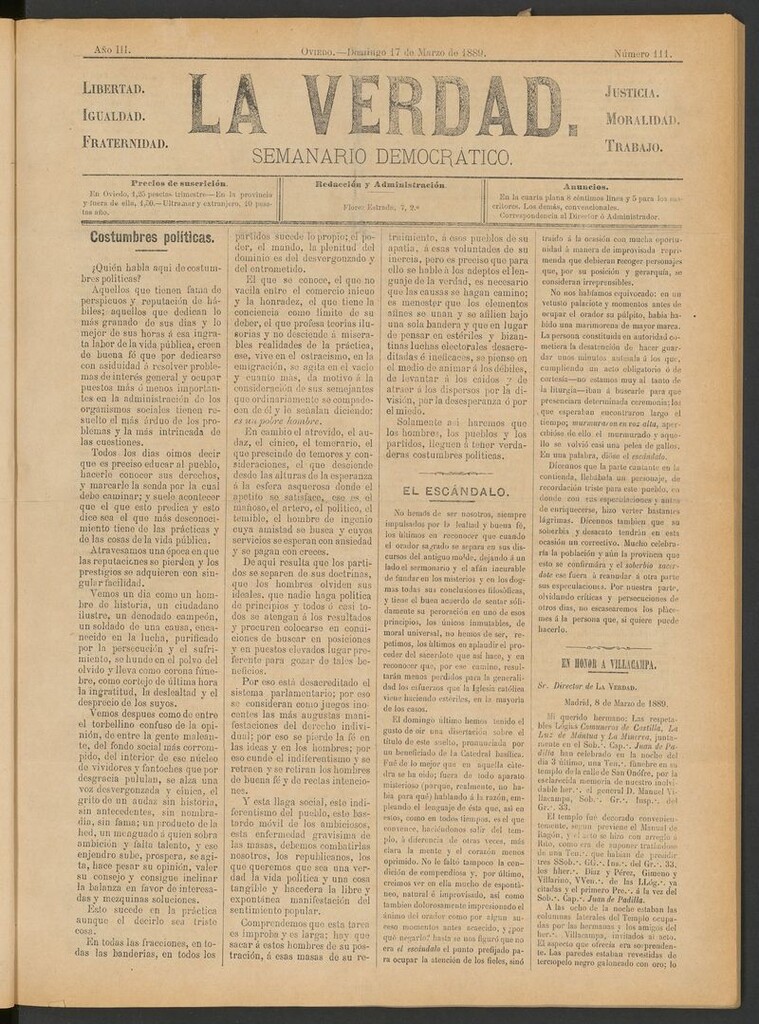 Miniatura de La Verdad (Oviedo) del 17 de marzo de 1889