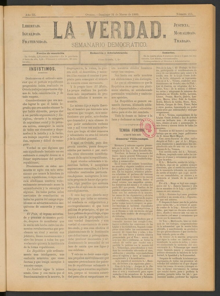 Miniatura de La Verdad (Oviedo) del 31 de marzo de 1889