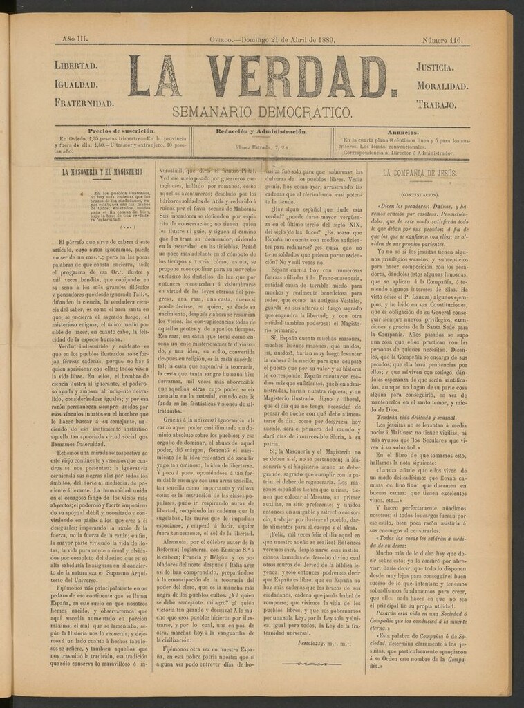 Miniatura de La Verdad (Oviedo) del 21 de abril de 1889