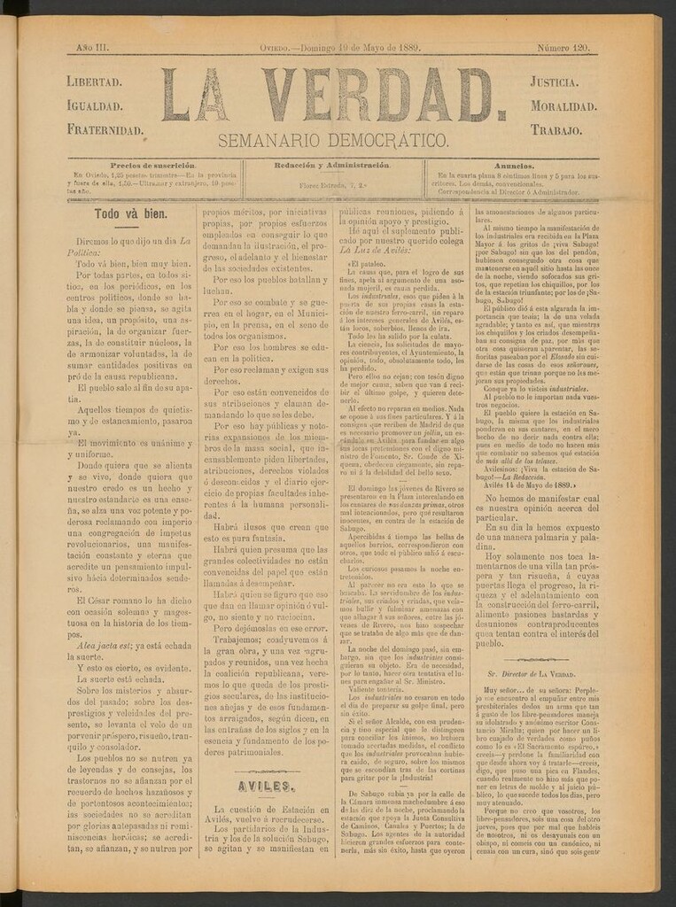 Miniatura de La Verdad (Oviedo) del 19 de mayo de 1889