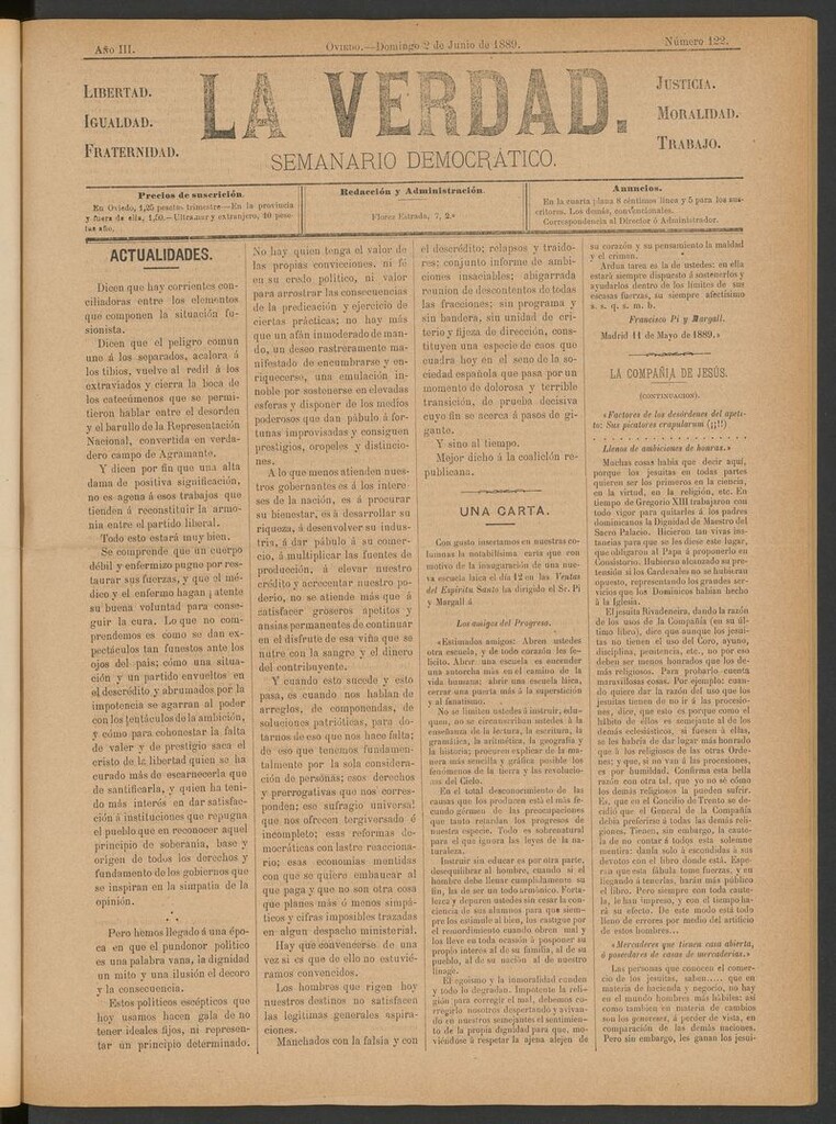 Miniatura de La Verdad (Oviedo) del 2 de junio de 1889