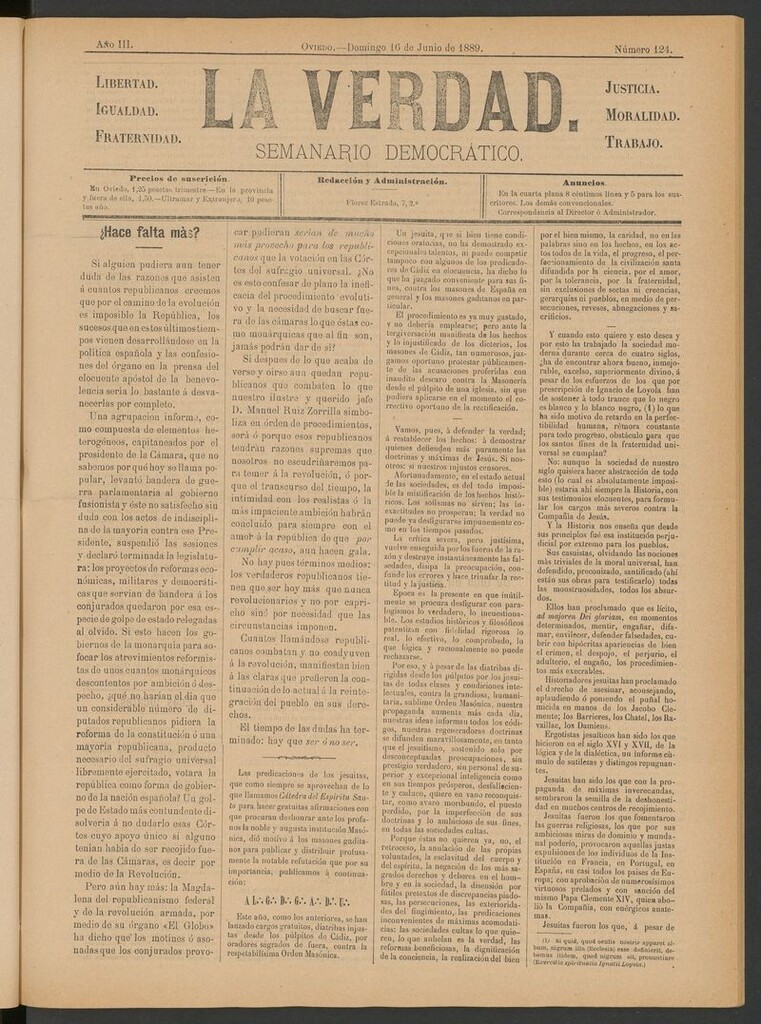 Miniatura de La Verdad (Oviedo) del 16 de junio de 1889