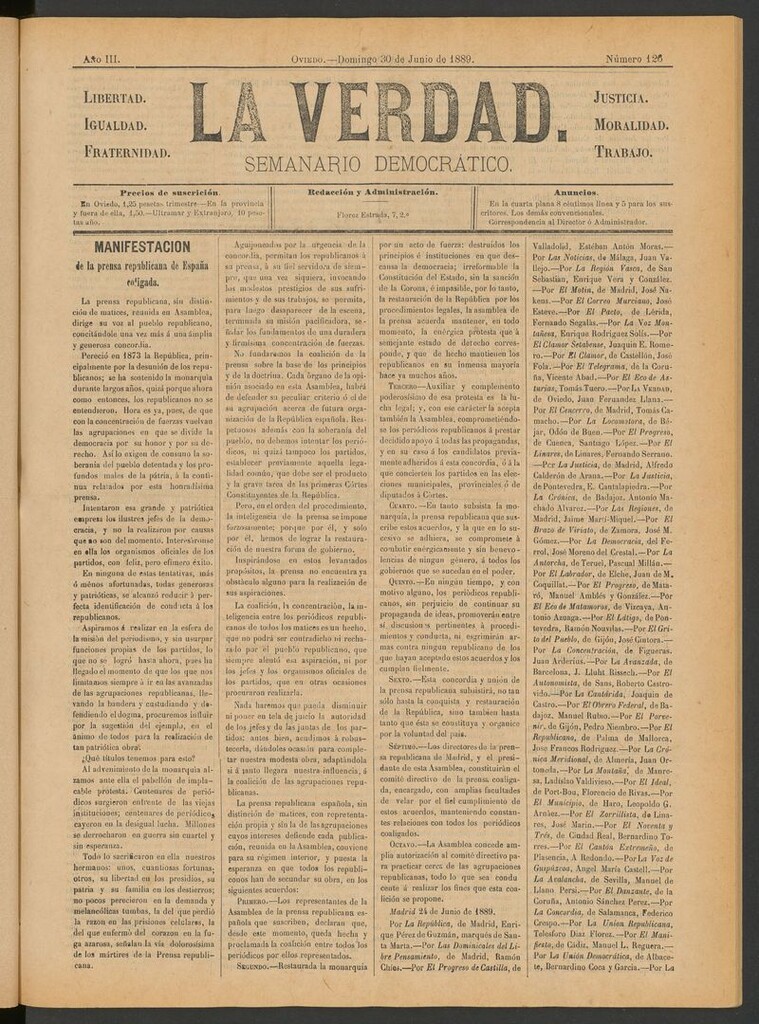 Miniatura de La Verdad (Oviedo) del 30 de junio de 1889